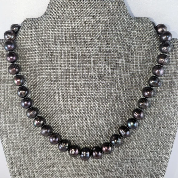 REAL 10-11mm Bordeaux Black Pearl Necklace - Picture 11 of 11
